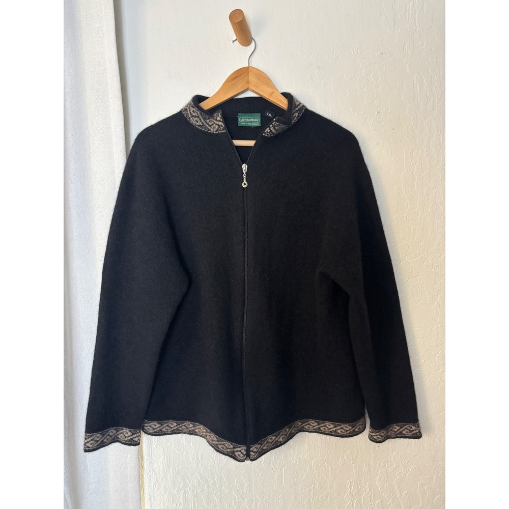 Lothlorian New Zealand Possum Merino Wool Full Zip Cardigan Sweater Black XXL
